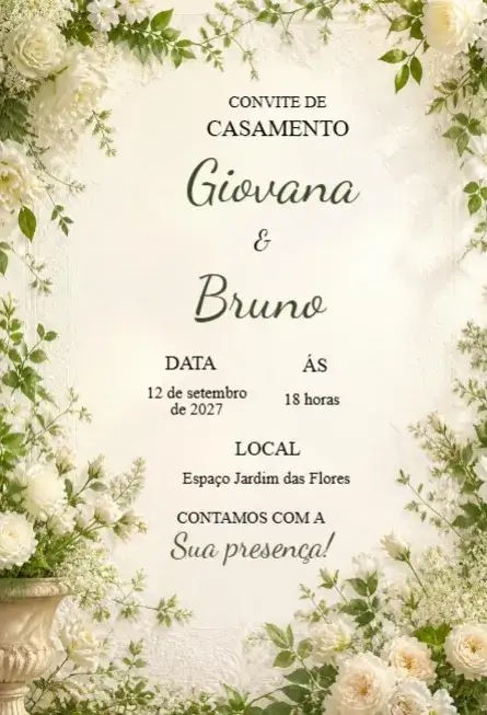 Convite Convite de Casamento Floral – tema Casamento floral, romântico, elegante, minimalista, natureza
