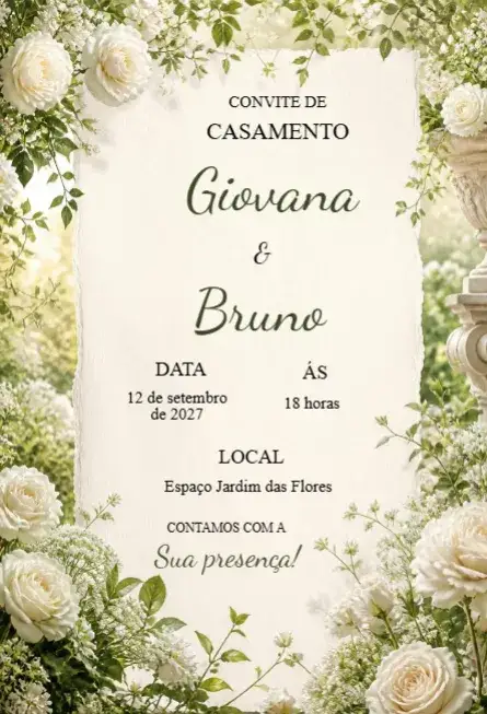 Convite Convite de Casamento Floral – tema Casamento floral, elegante, romântico, natural, minimalista
