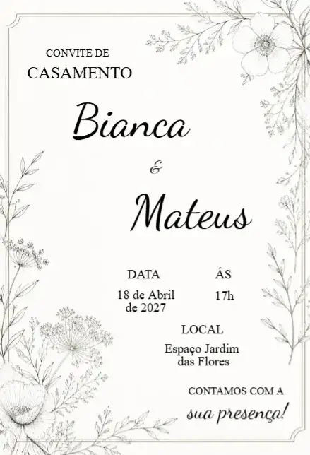 Convite de casamento floral editável