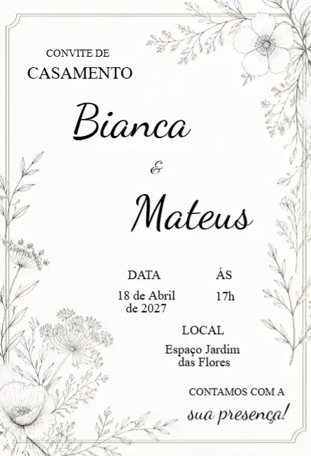 Convite Convite de casamento floral editável – tema Casamento floral, minimalista, elegante, romântico, moderno