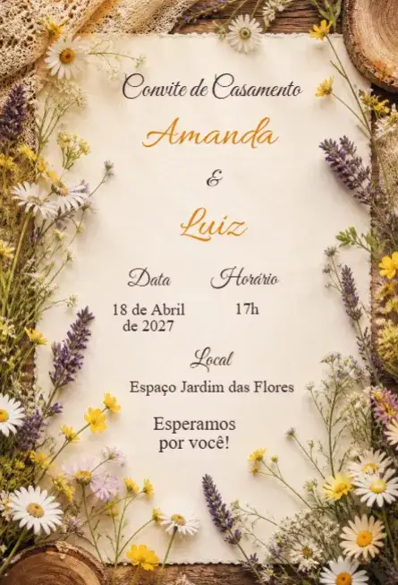 Convite Convite de casamento floral editável – tema Casamento floral, elegante, clássico, minimalista, romântico
