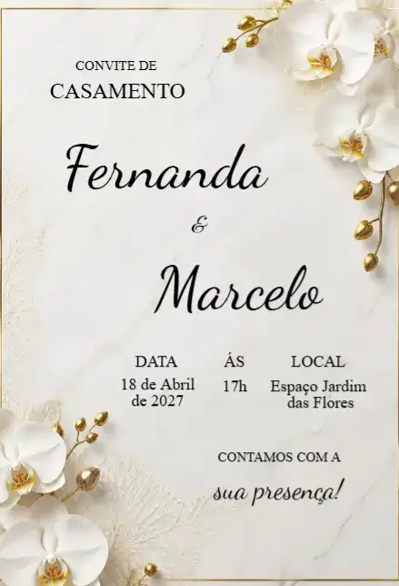 Convite de casamento flores branca editável