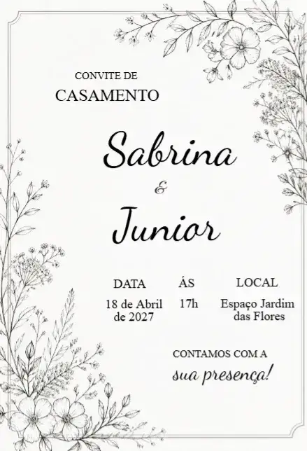 Convite Convite de casamento minimalista editável – tema Casamento minimalista, elegante, moderno, clean, sutil, branco