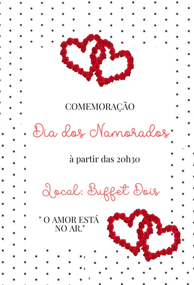 Convite Convite Dia dos Namorados – tema Datas Comemorativas romântico, minimalista, vintage, moderno, floral, colorido