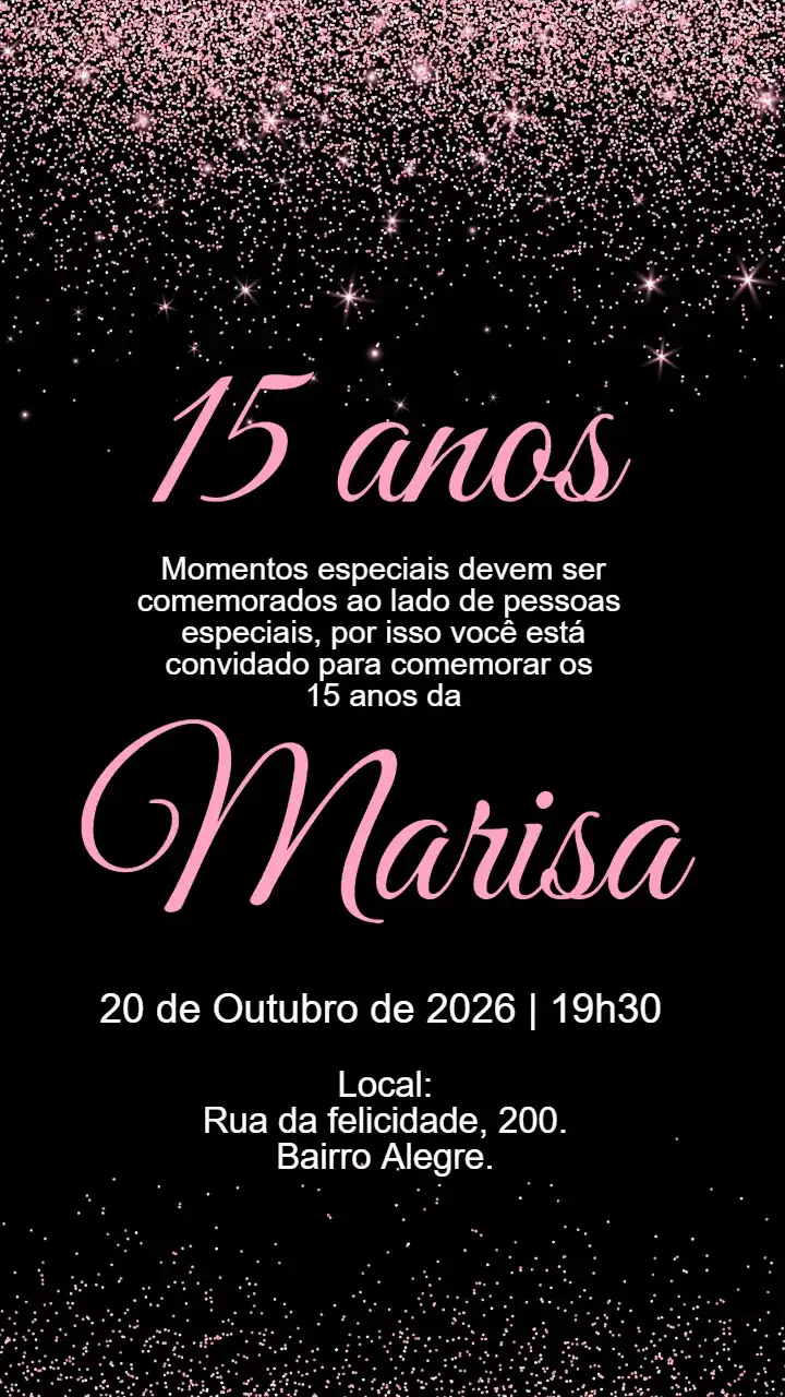 Digital Invitation 15 years black and pink