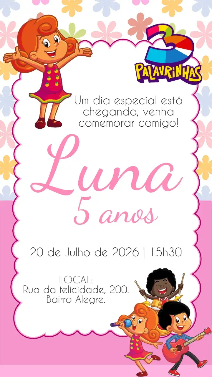Invitation Digital Invitation 3 Little Words Pink – Kids' Birthday Party theme pink, delicate, childlike, gospel, cheerful, colorful