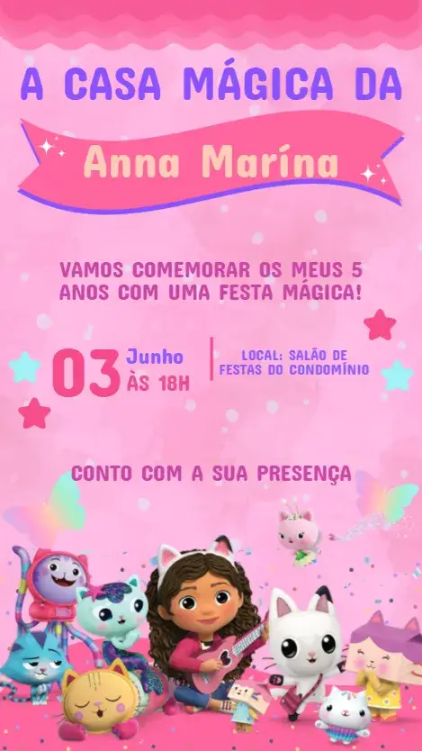Convite Digital A Casa Mágica da Gabi Infantil Editável e Personalizado