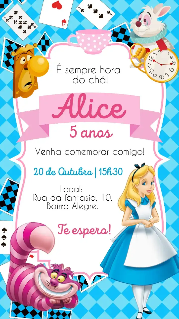 Convite digital Alice no País das maravilhas
