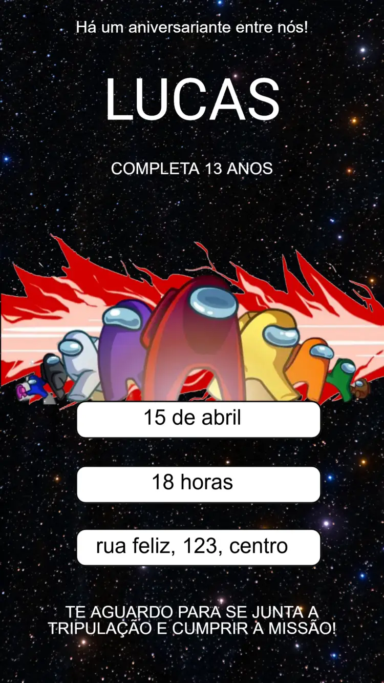 Convite Digital Among Us Infantil Para Editar