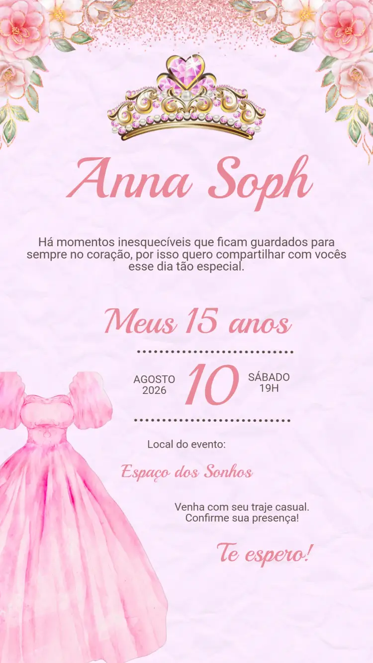 Convite Digital Aniversário 15 Anos Rosa