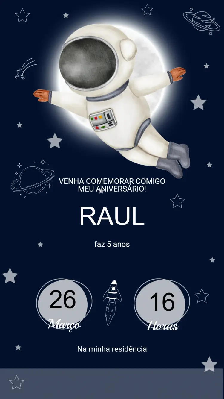 Convite Digital Aniversário Astronauta