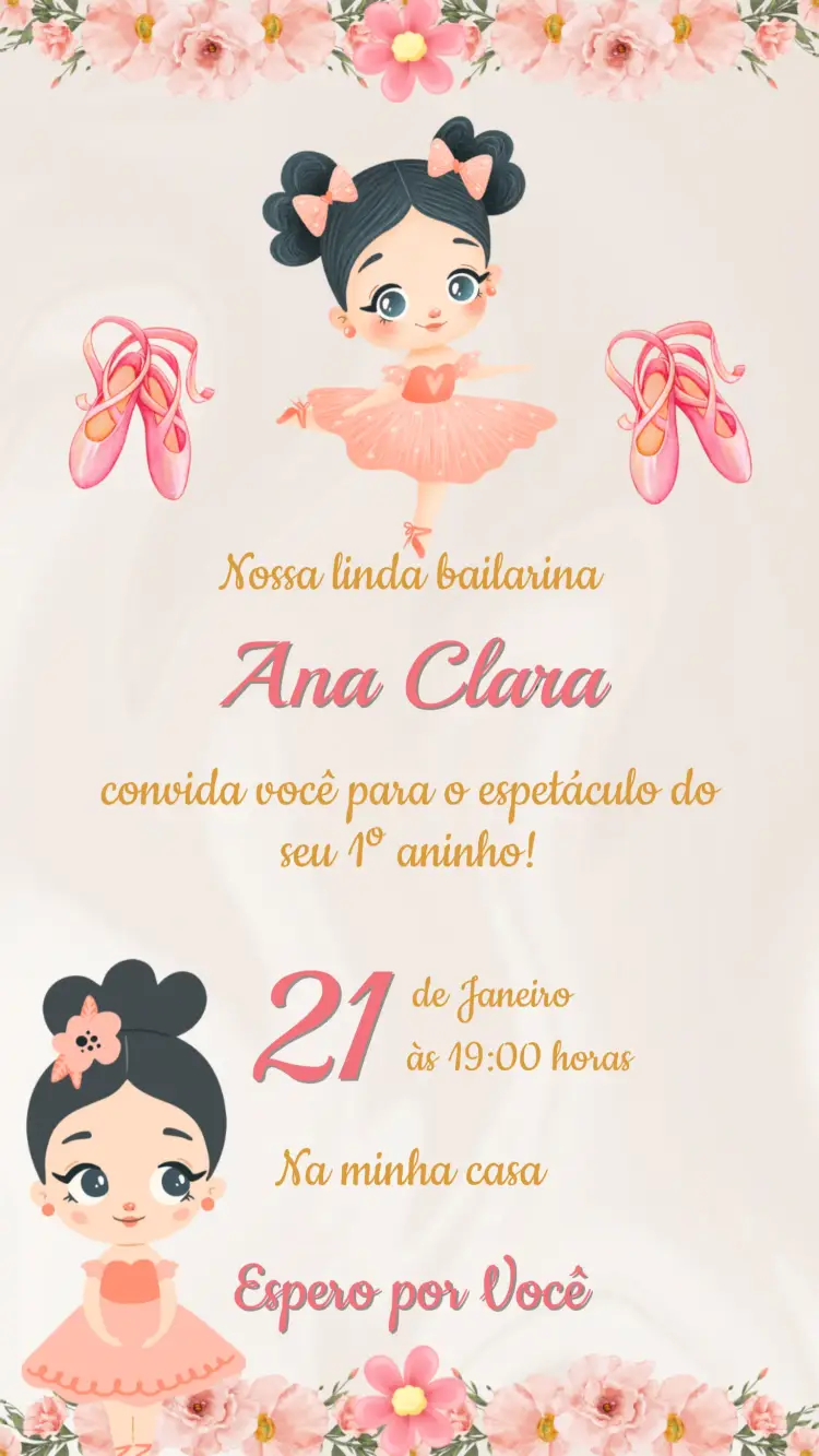 Convite Digital Aniversário Bailarina Para Editar