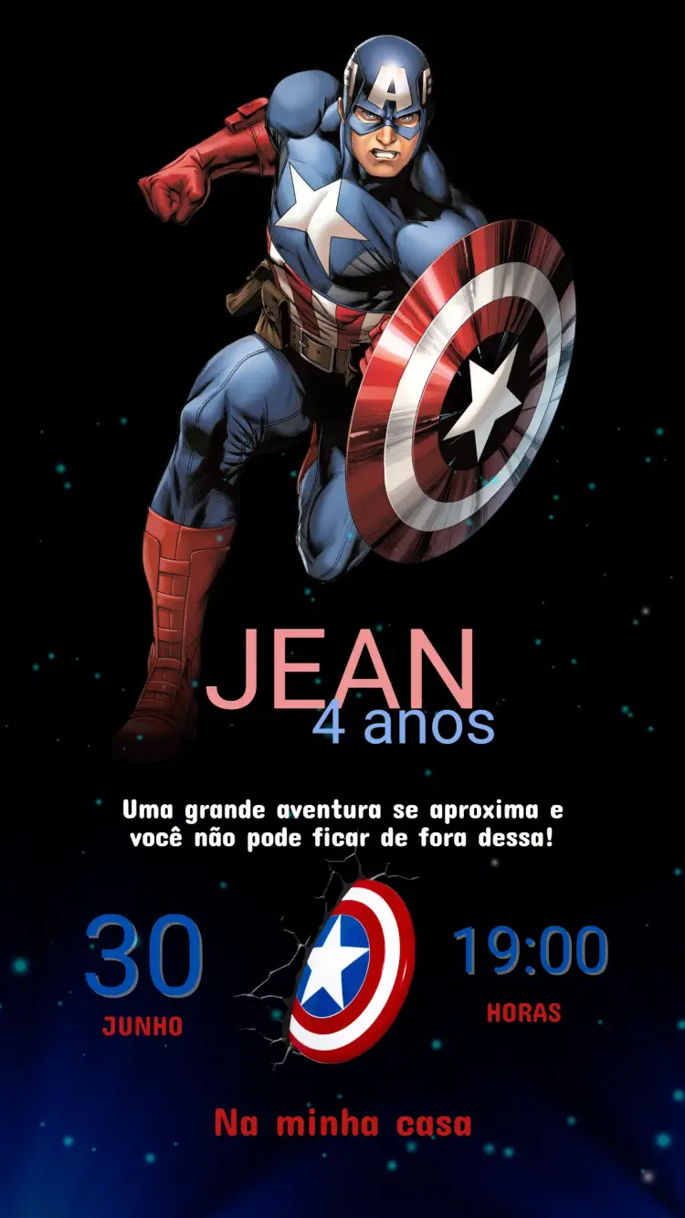 Convite Digital Aniversário Capitão América