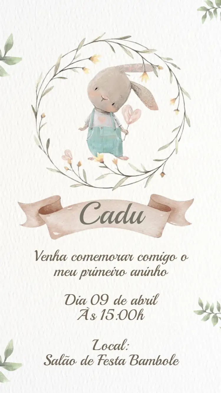 Convite Digital Aniversário Coelhinho da Páscoa Personalizado