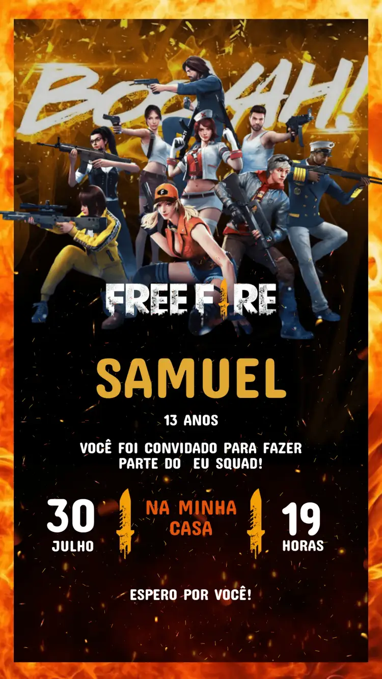 Convite Convite Digital Aniversário Free Fire Para Editar – tema Aniversário Infantil colorido, jogos, aventura, temática, moderno