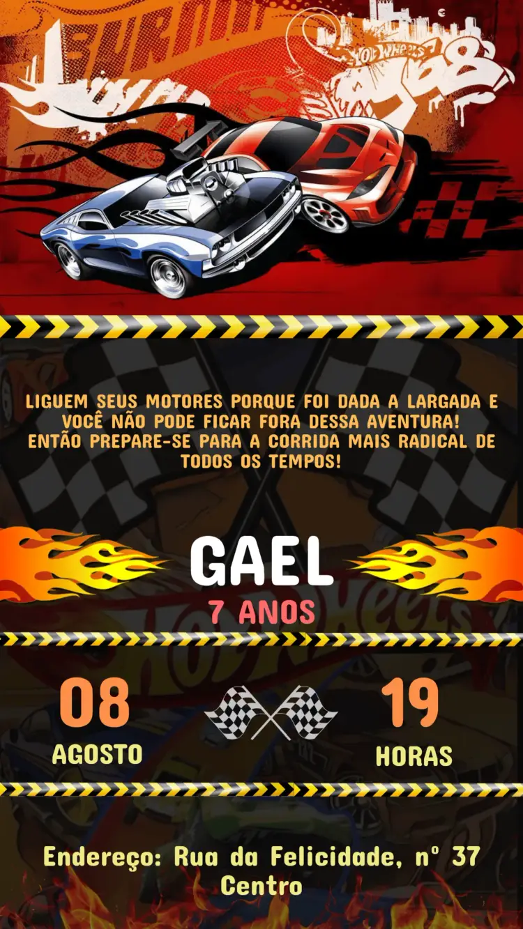 Convite Digital Aniversário Hot Wheels Para Editar