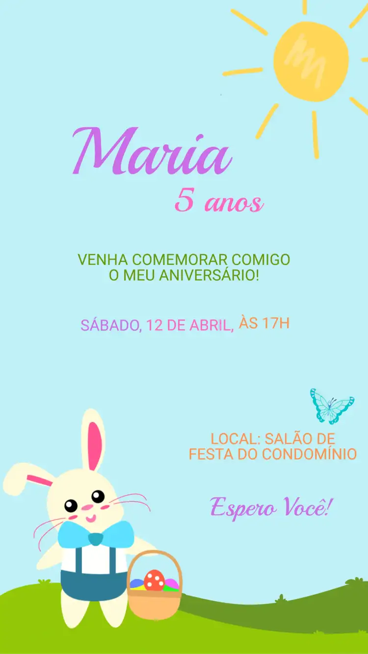 Convite Digital Aniversário Páscoa Coelhinho