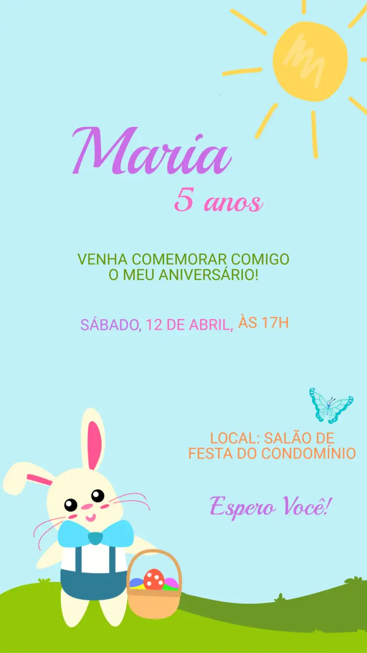 Convite Digital Aniversário Páscoa Coelhinho