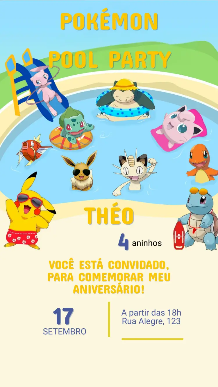 Convite Digital Aniversário Pokémon