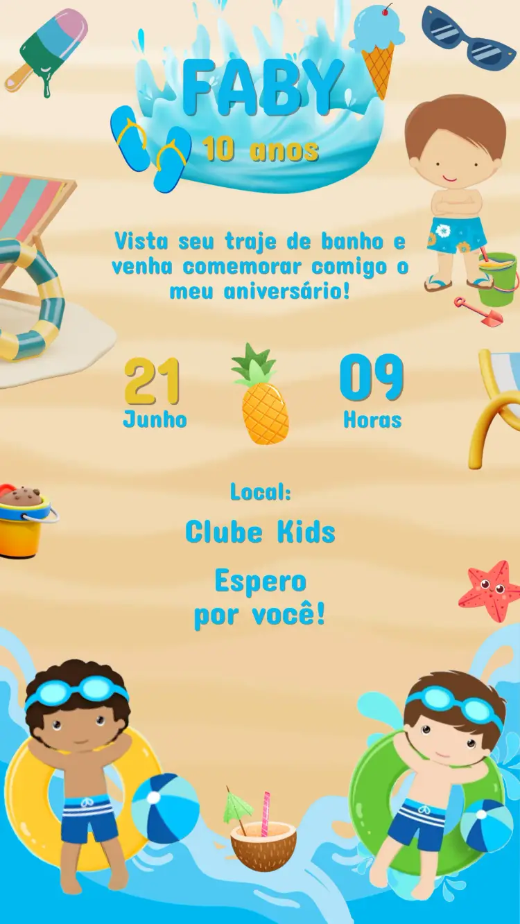 Convite Digital Aniversário Pool Party