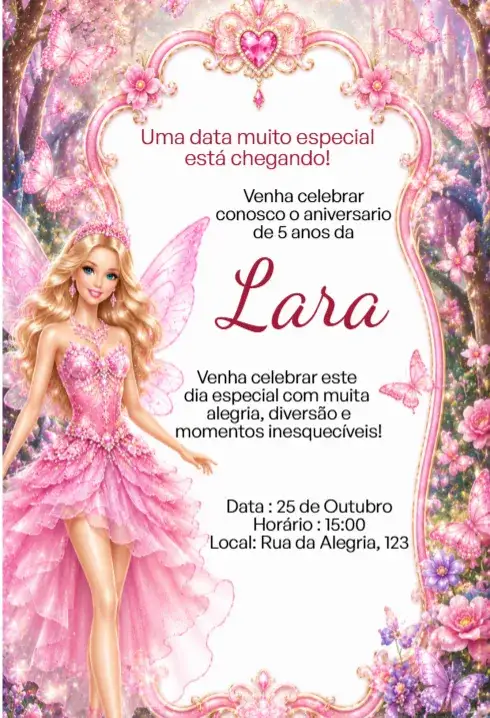 Invitation Editable Pink Fairy Barbie Digital Invitation – Kids' Birthday Party theme pink, magical, fantasy, vibrant, fun