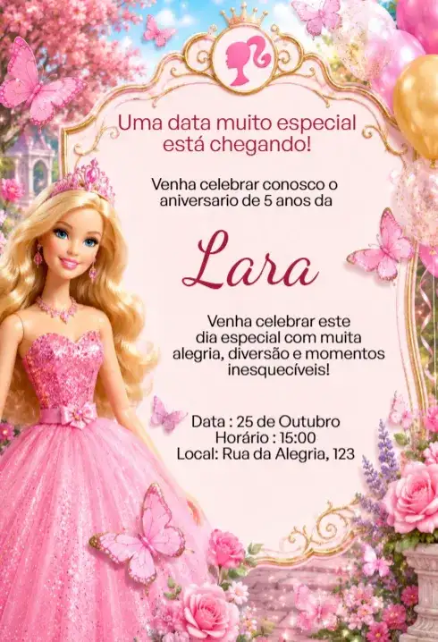 Convite Digital Barbie Jardim Encantado Editável