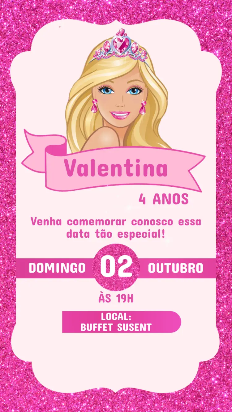 Convite Digital Barbie Princesa - Festa de Aniversário Infantil