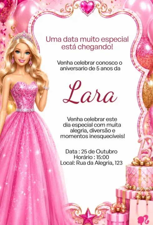 Barbie Princess Pink Luxury Editable Digital Invitation