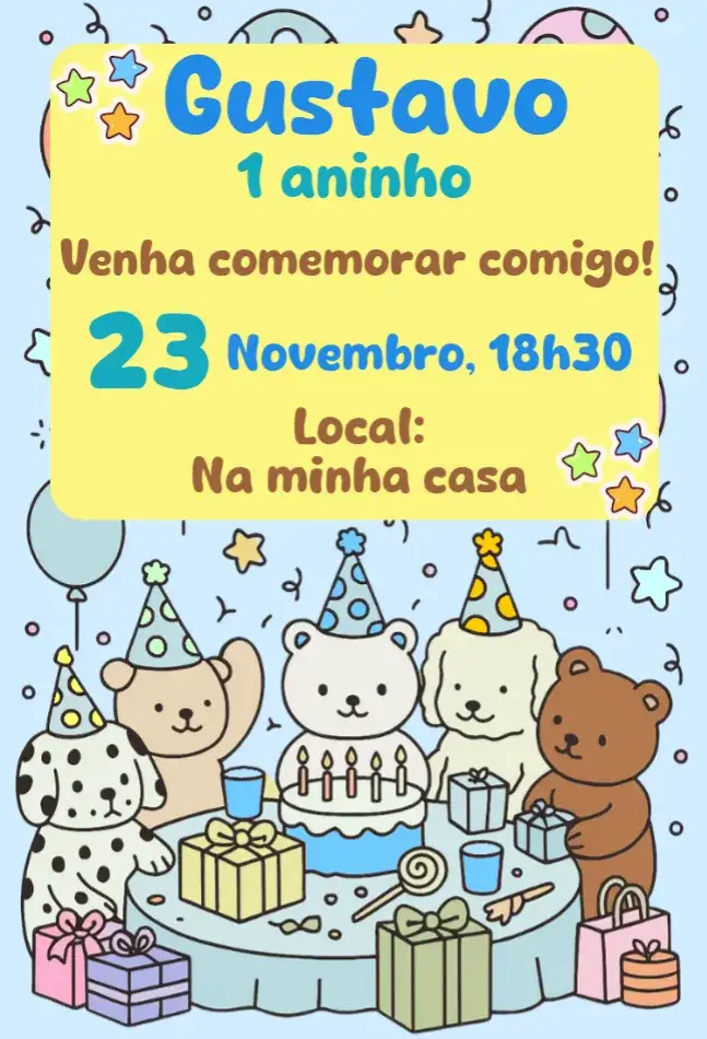 Convite convite digital bobbie goods – tema Aniversário kawaii, minimalista, moderno, vintage, aesthetic