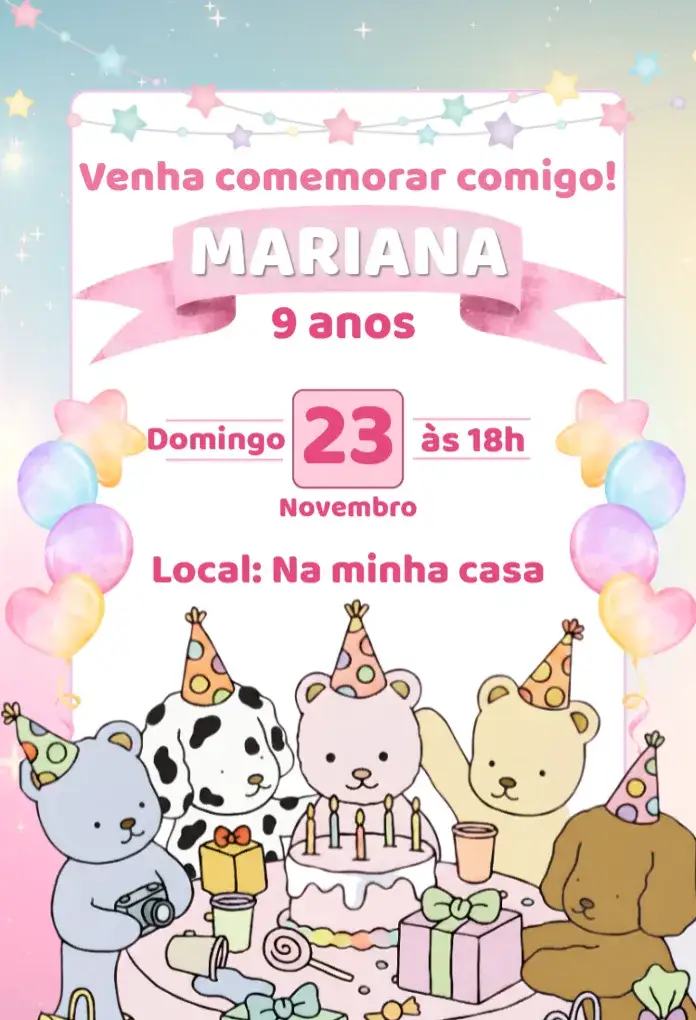 Convite Convite digital bobbie goods candy color – tema Aniversário candy color, pastel, kawaii, minimalista, moderno