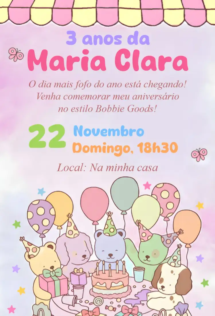 Convite Convite digital bobbie goods candy color – tema Aniversário candy color, aesthetic, fofo, minimalista, moderno