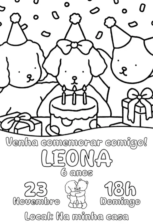 Convite convite digital bobbie goods para colorir – tema Aniversário divertido, lúdico, criativo, infantil, colorido