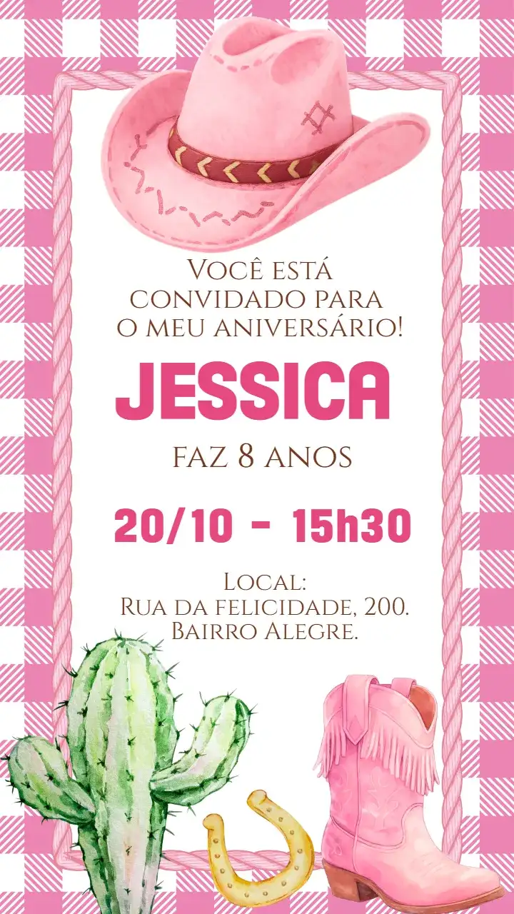 Convite digital boiadeira cowgirl country