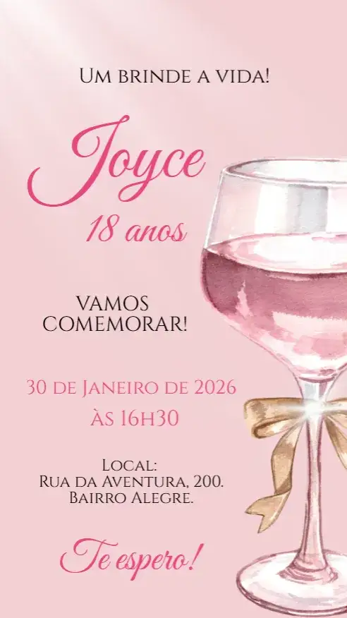 Convite Convite digital Brinde rosa feminino adulto – tema Aniversário rosa, dourado, delicado, moderno, feminino, celebração