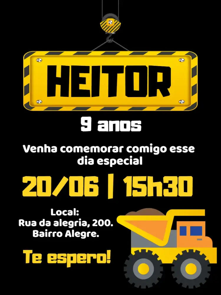 Invitación digital Camión de Construcción