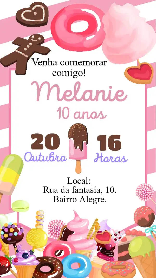 Convite digital Candy Party Doces chocolate