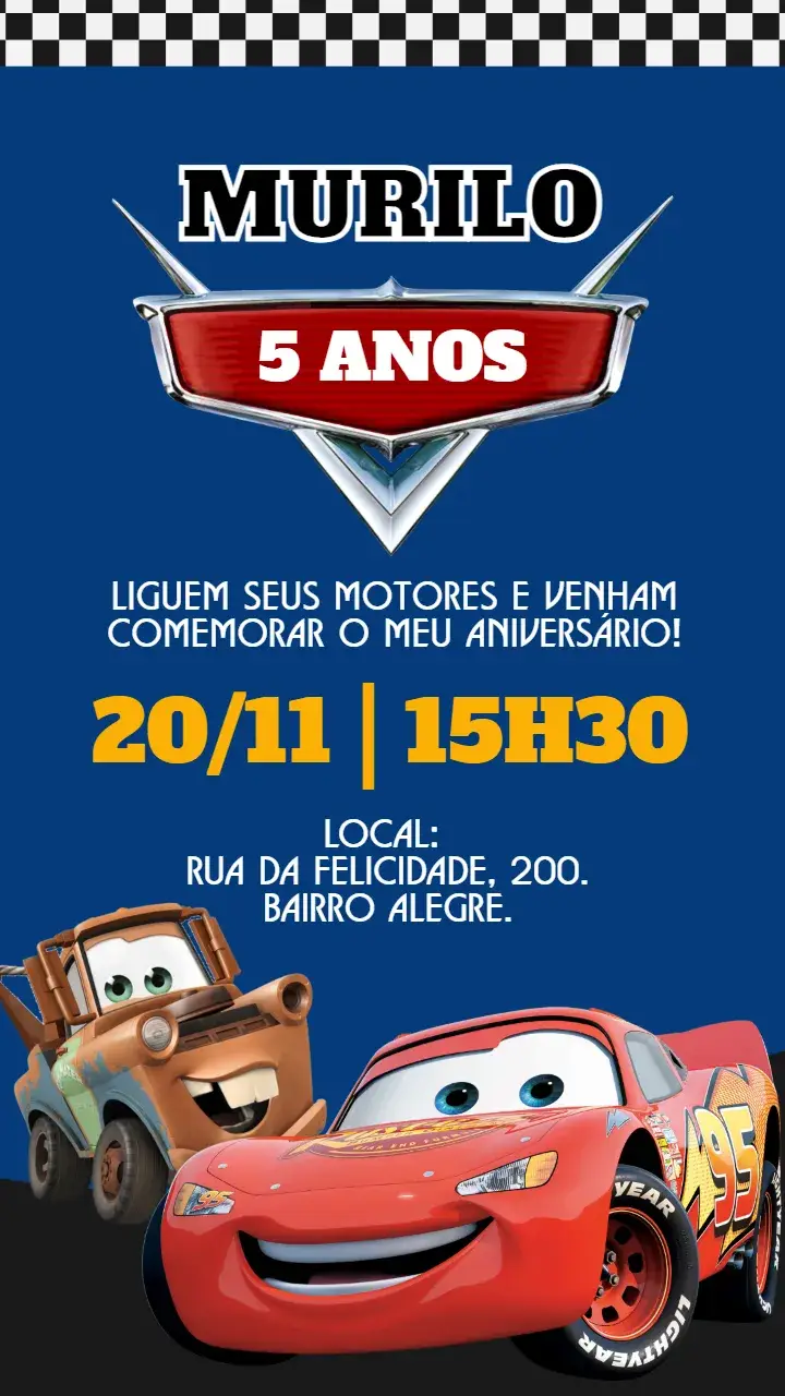 Digital Invitation Disney Cars