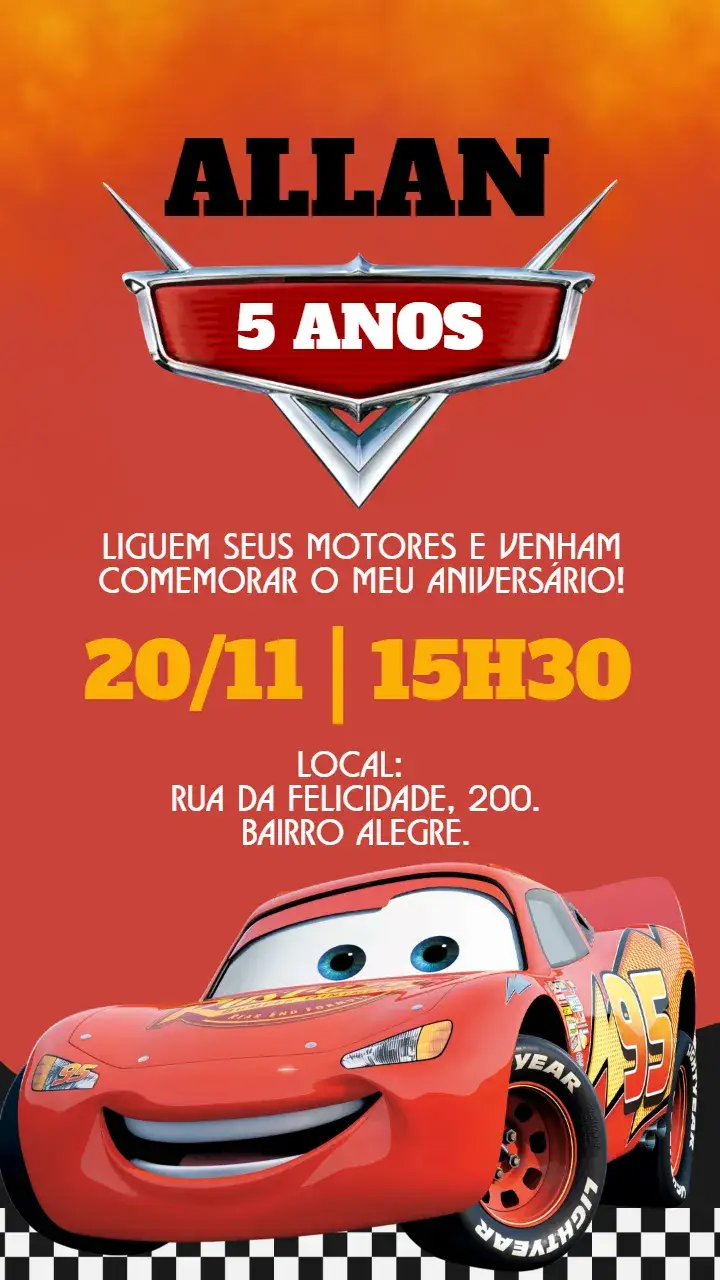 Invitation Digital Invitation Disney Cars – Kids' Birthday Party theme colorful, themed, fun, modern, childish