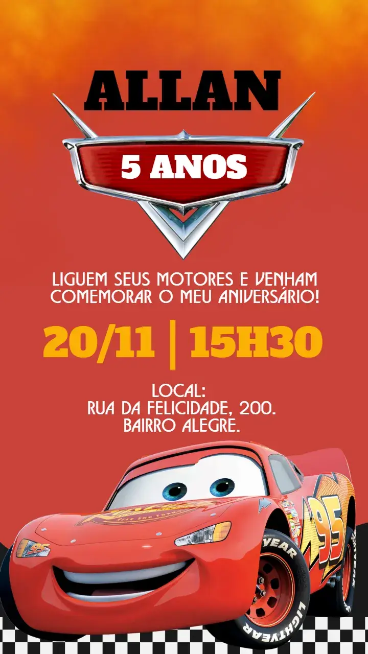 Digital Invitation Disney Cars