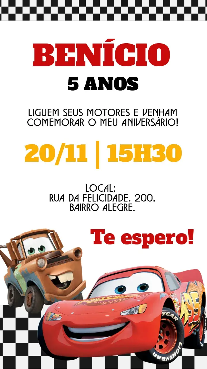 Digital Invitation Disney Cars