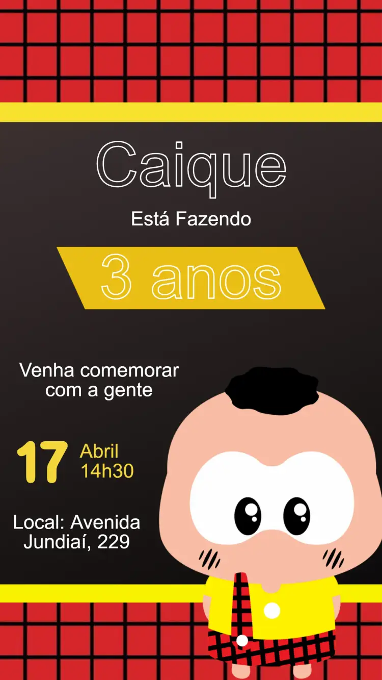 Convite Convite Digital Cascão Infantil Editável e Personalizado - Turma da Mônica – tema Aniversário Infantil colorido, divertido, infantil, brincalhão, temático, moderno