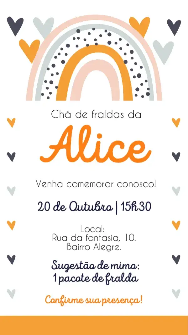 Convite digital chá de fraldas bebê arco iris boho
