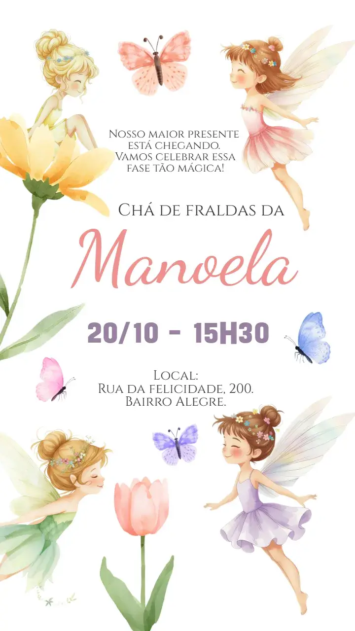 Digital invitation Baby Diaper Shower Watercolor Fairies