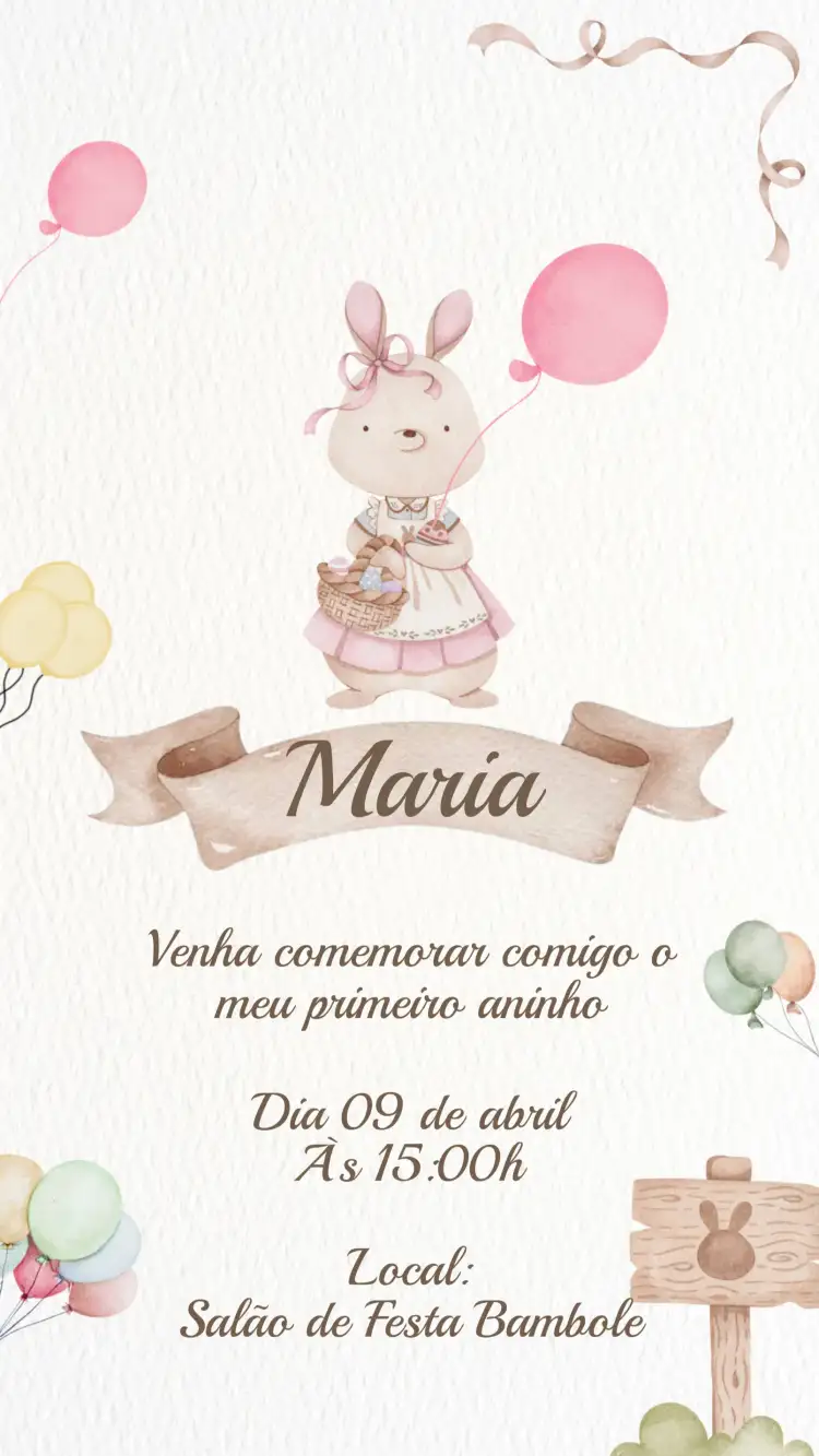 Convite Digital Coelho da Páscoa Aniversário Infantil