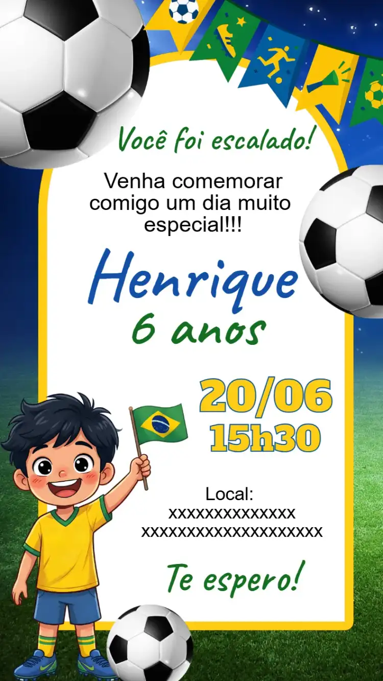 Convite digital Copa do Mundo Menino Futebol