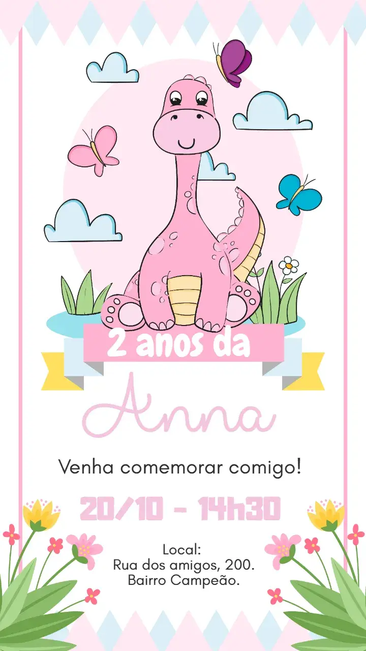 Pink Dinosaur Digital Invitation