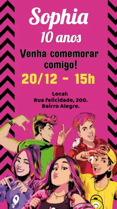 Convite Convite digital Dos Rosa - Emilly Vick – tema Aniversário Infantil colorido, lúdico, divertido, moderno, infantil