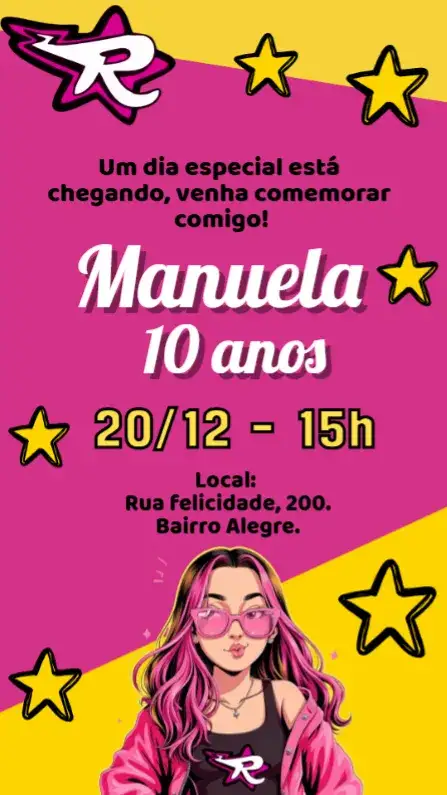 Convite Convite digital Emilly Vick - Dos Rosa – tema Aniversário Infantil rosa, divertido, lúdico, colorido, moderno, infantil