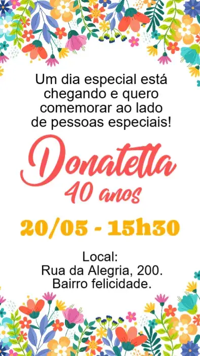 Convite Convite digital floral flores – tema Aniversário floral, vibrante, delicado, natureza, colorido, feminino