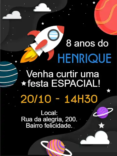 Invitación digital Cohete galaxia astronauta